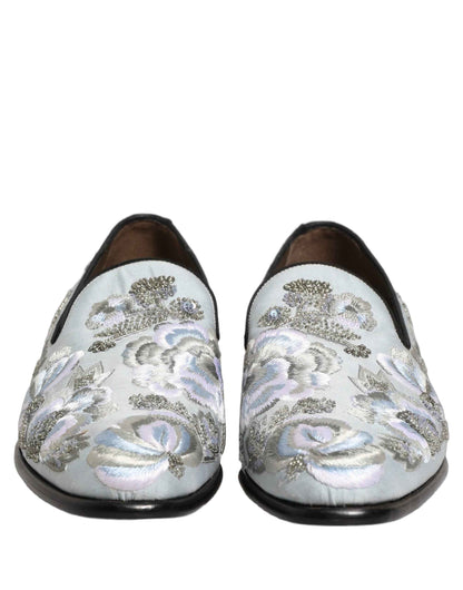 White Floral Embellished Men Loafers Shoes