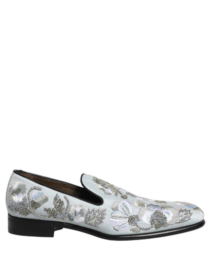 White Floral Embellished Men Loafers Shoes