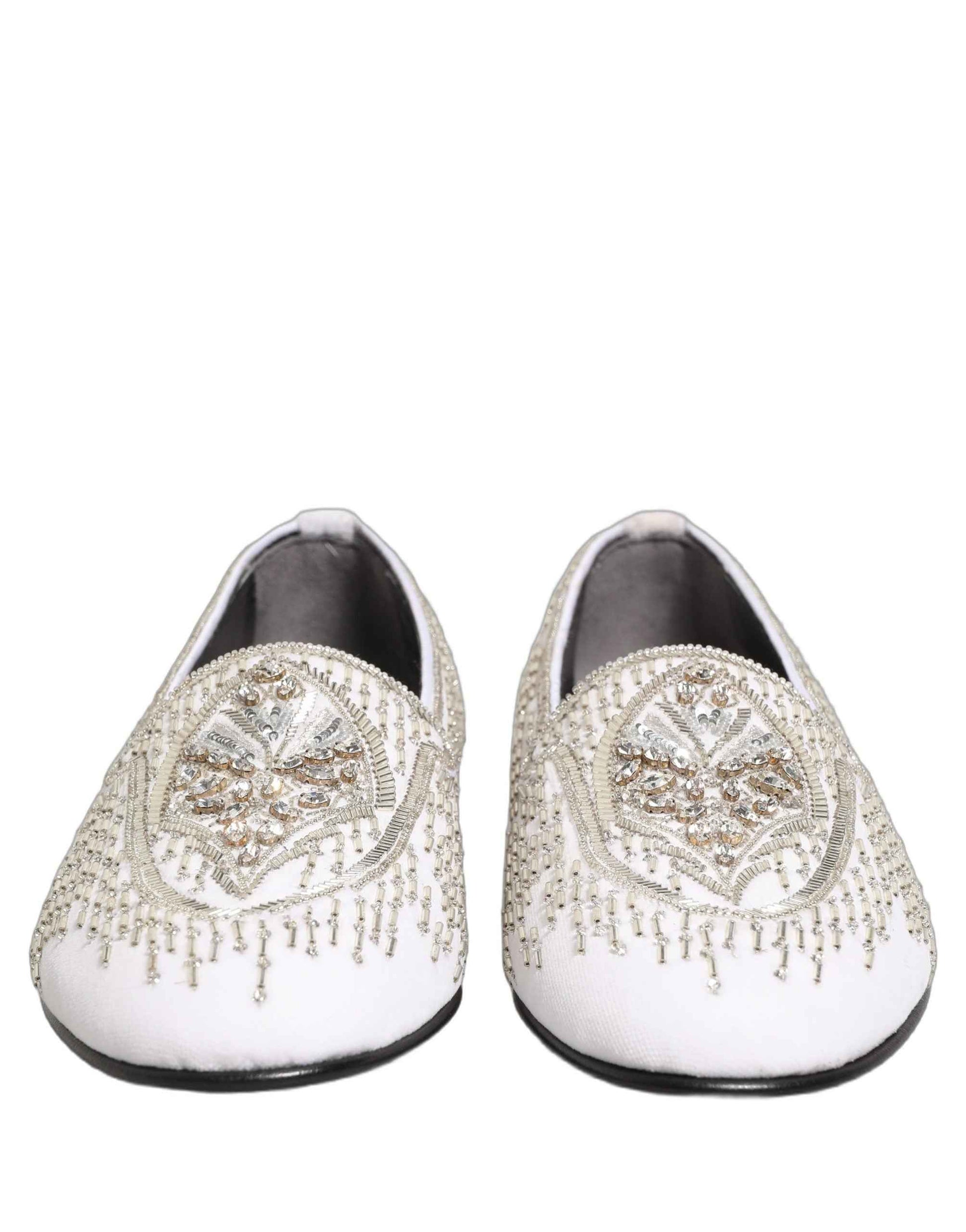 White Satin Embellished Dress Loafers Shoes