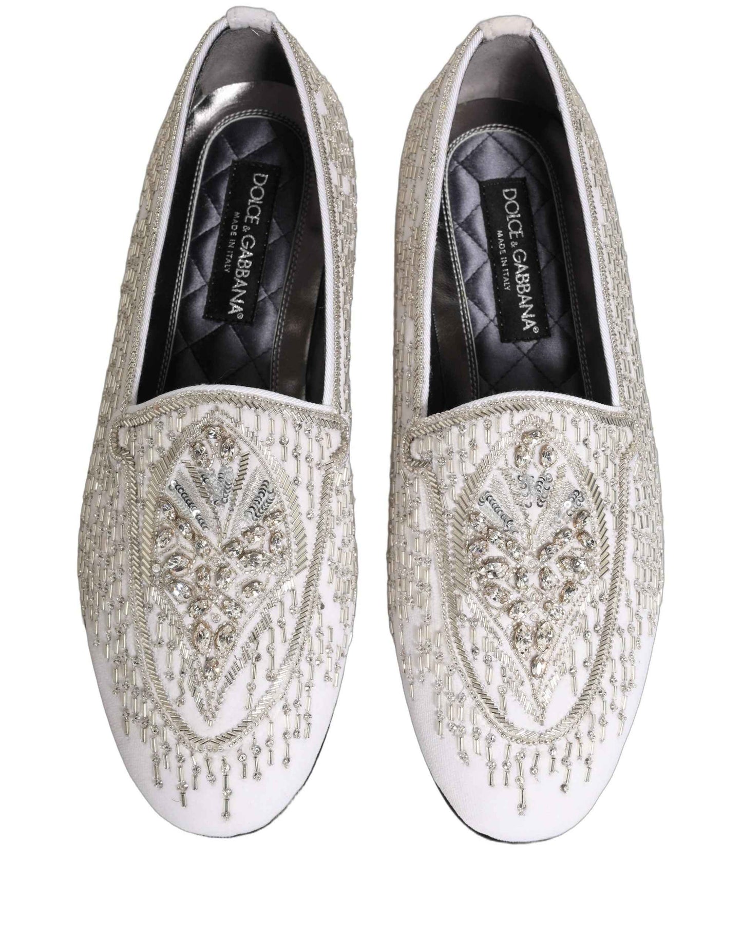 White Satin Embellished Dress Loafers Shoes