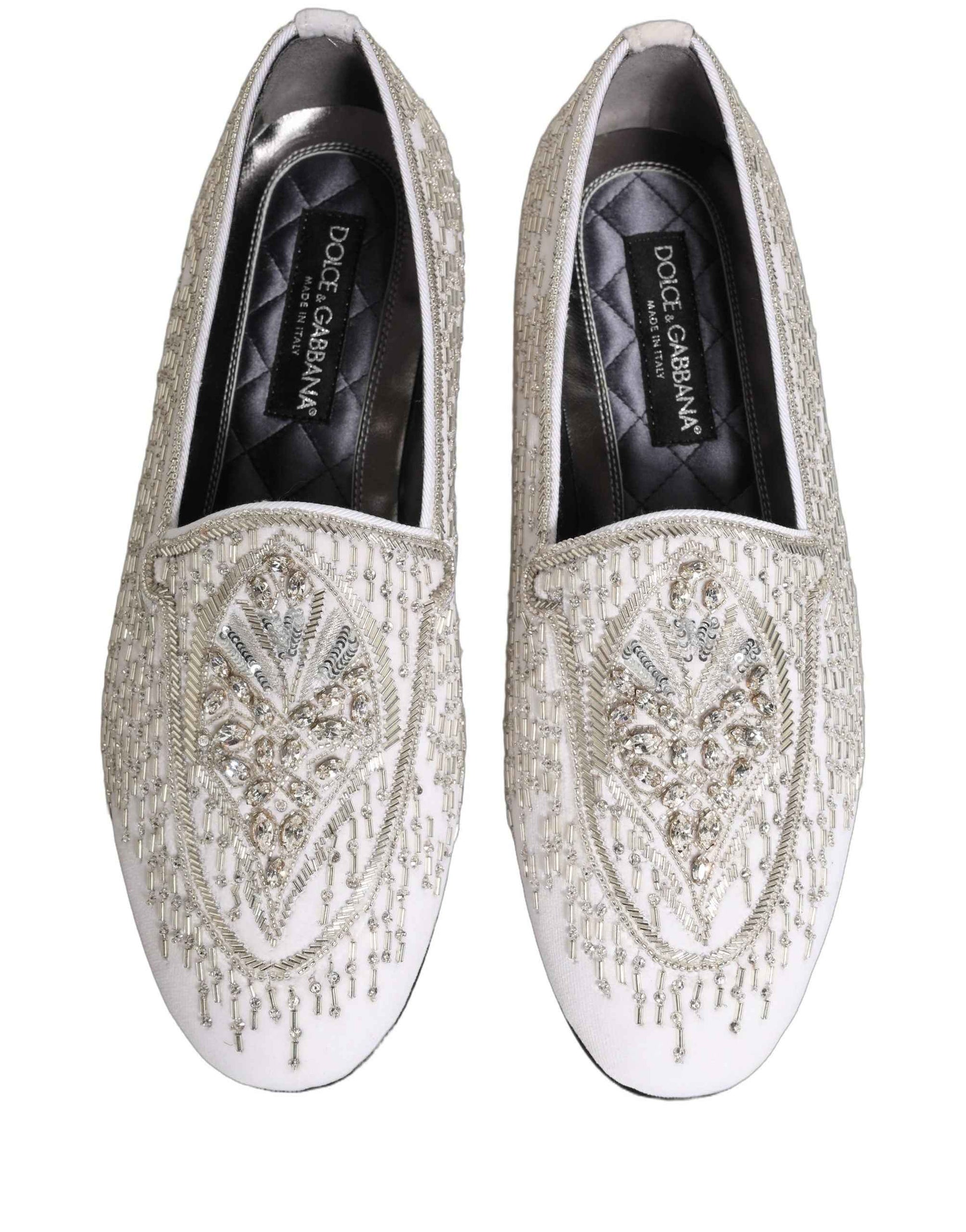 White Satin Embellished Dress Loafers Shoes