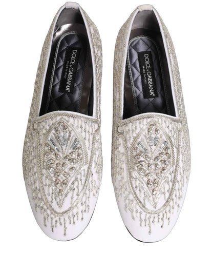 White Satin Embellished Dress Loafers Shoes