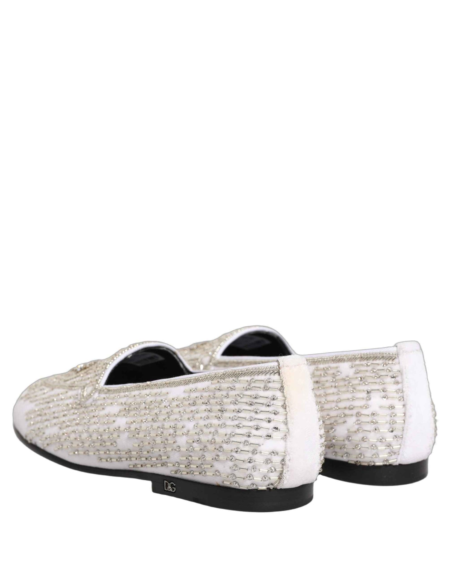 White Satin Embellished Dress Loafers Shoes