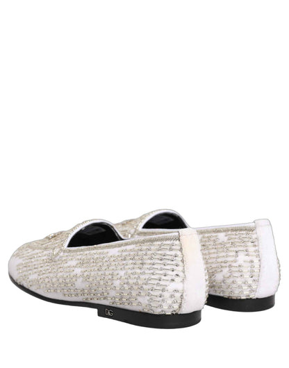 White Satin Embellished Dress Loafers Shoes