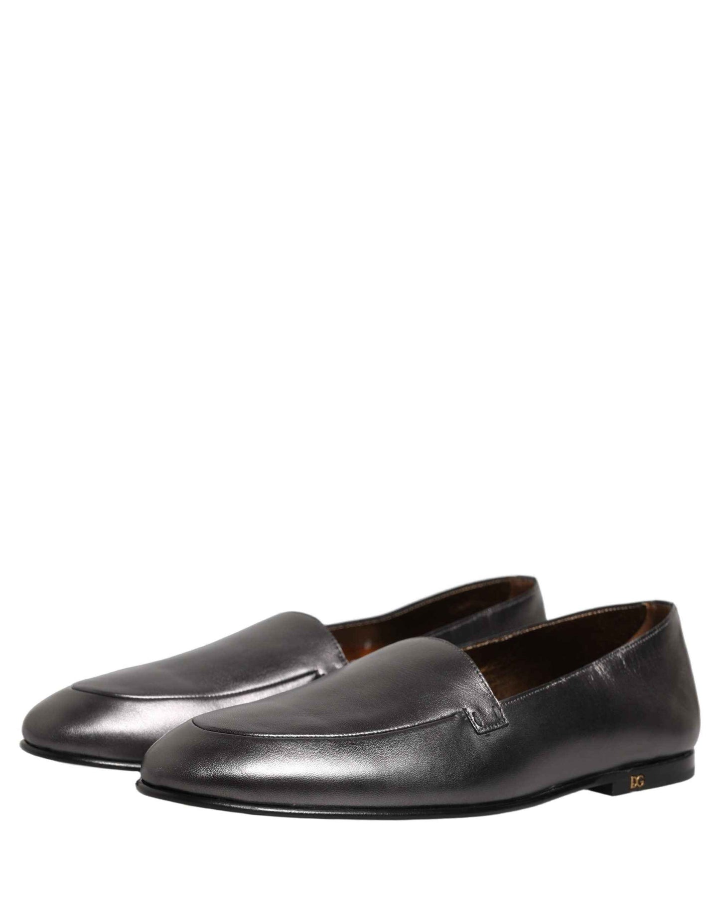 Silver Leather DG Logo Slip On Loafers Shoes