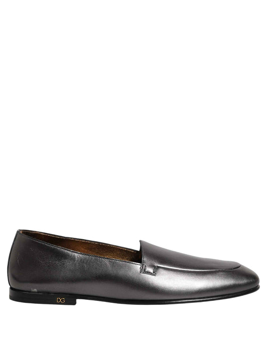 Silver Leather DG Logo Slip On Loafers Shoes