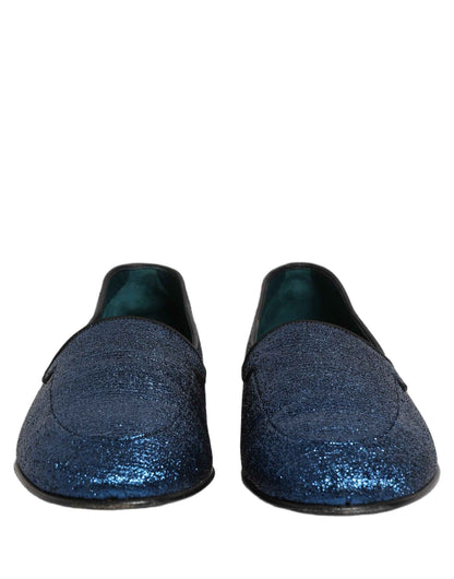 Blue Glitter Lurex DG Logo Dress Loafers Shoes