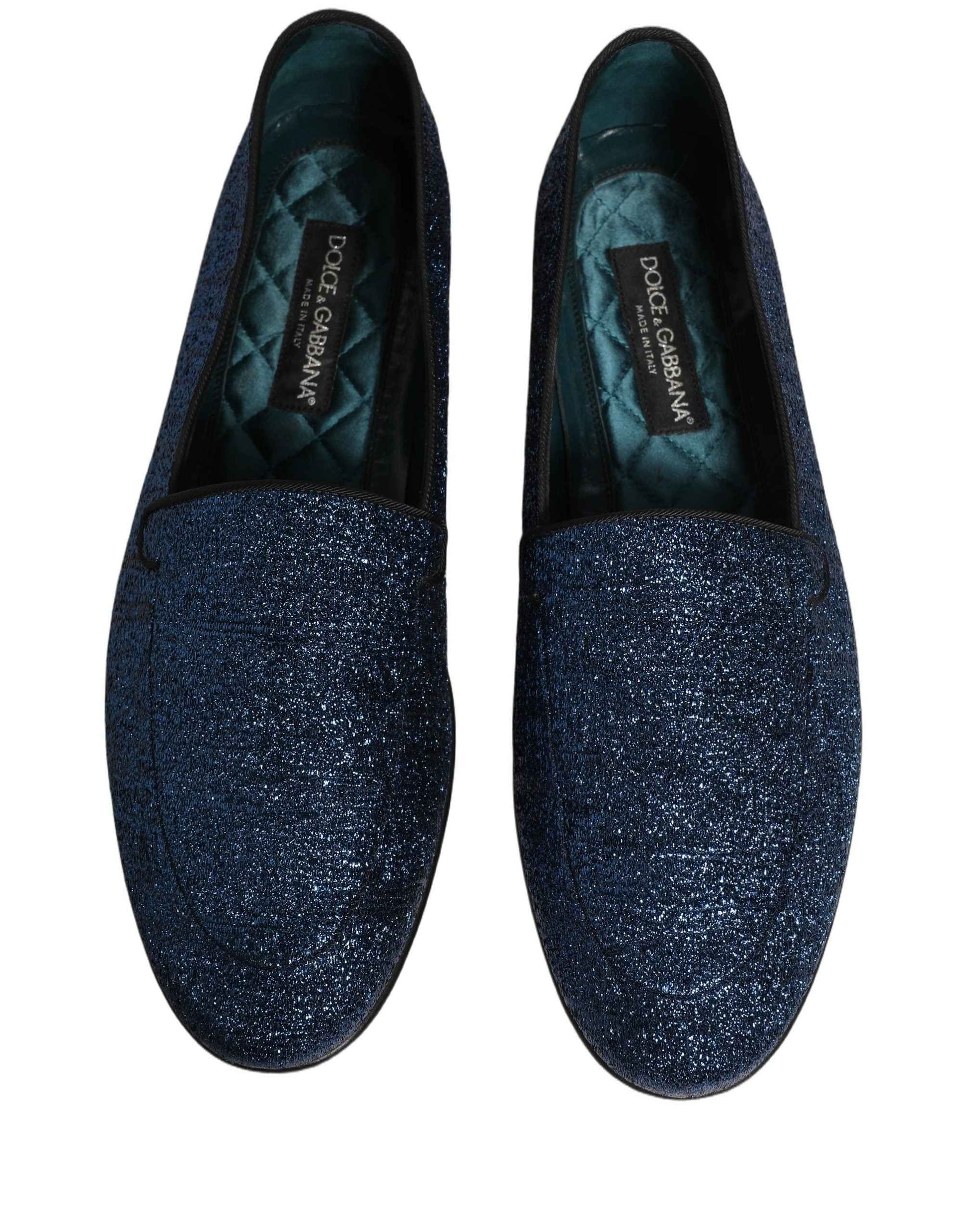 Blue Glitter Lurex DG Logo Dress Loafers Shoes