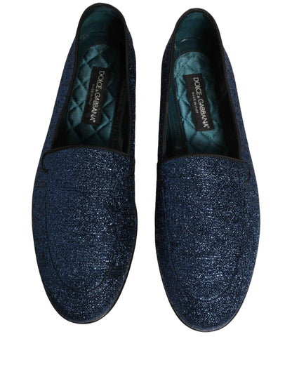Blue Glitter Lurex DG Logo Dress Loafers Shoes