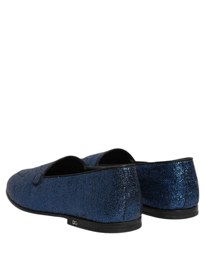 Blue Glitter Lurex DG Logo Dress Loafers Shoes