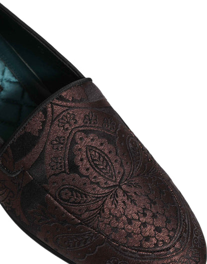 Maroon Jacquard Leather Slip On Loafers Shoes