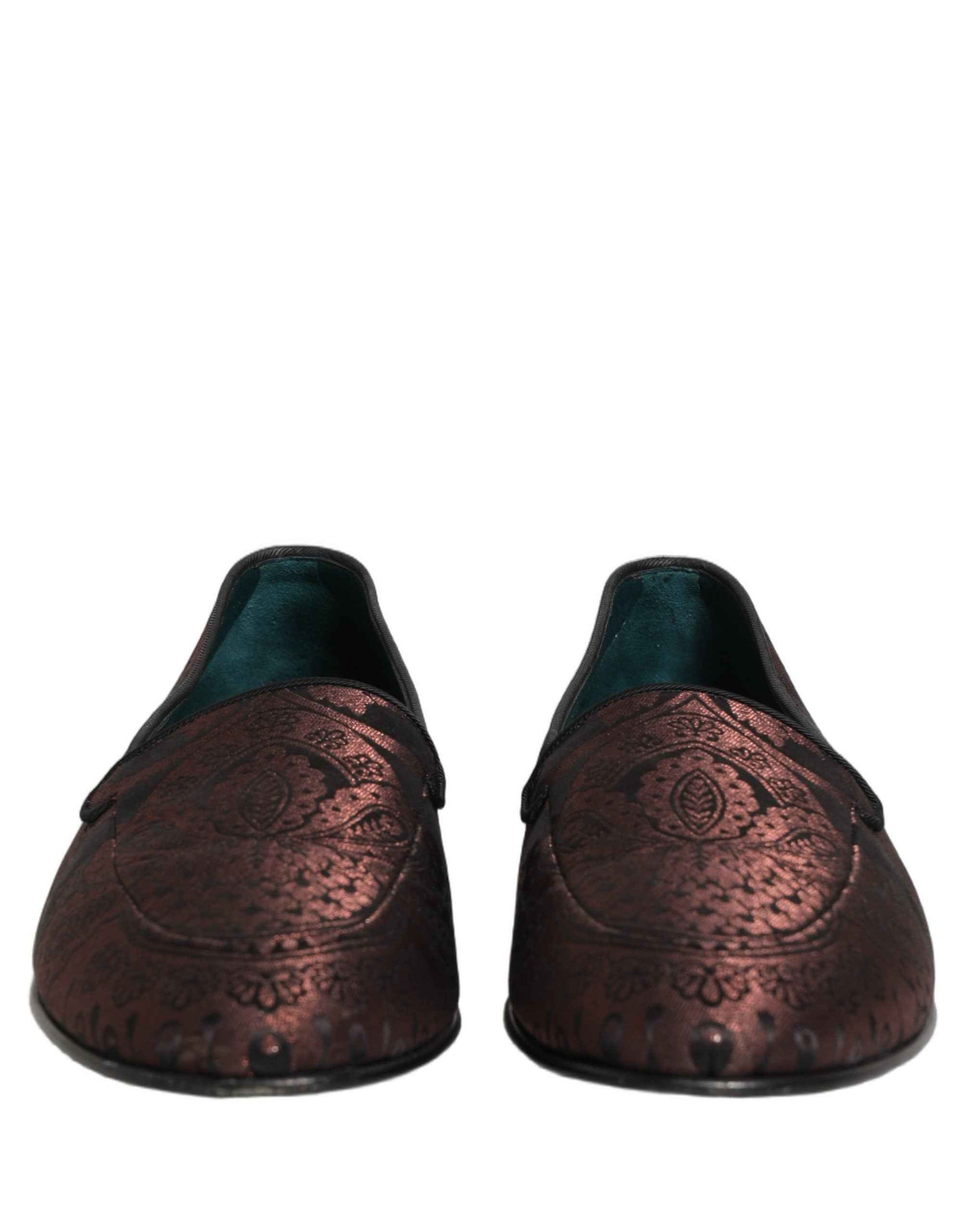 Maroon Jacquard Leather Slip On Loafers Shoes