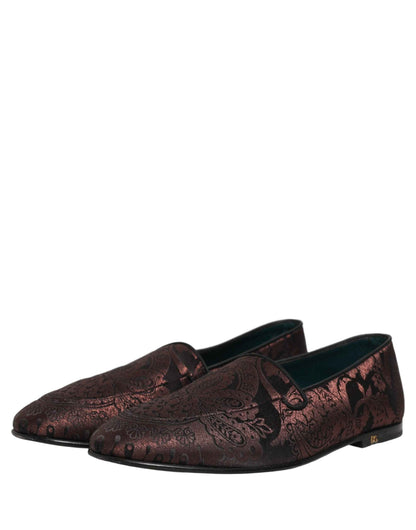 Maroon Jacquard Leather Slip On Loafers Shoes
