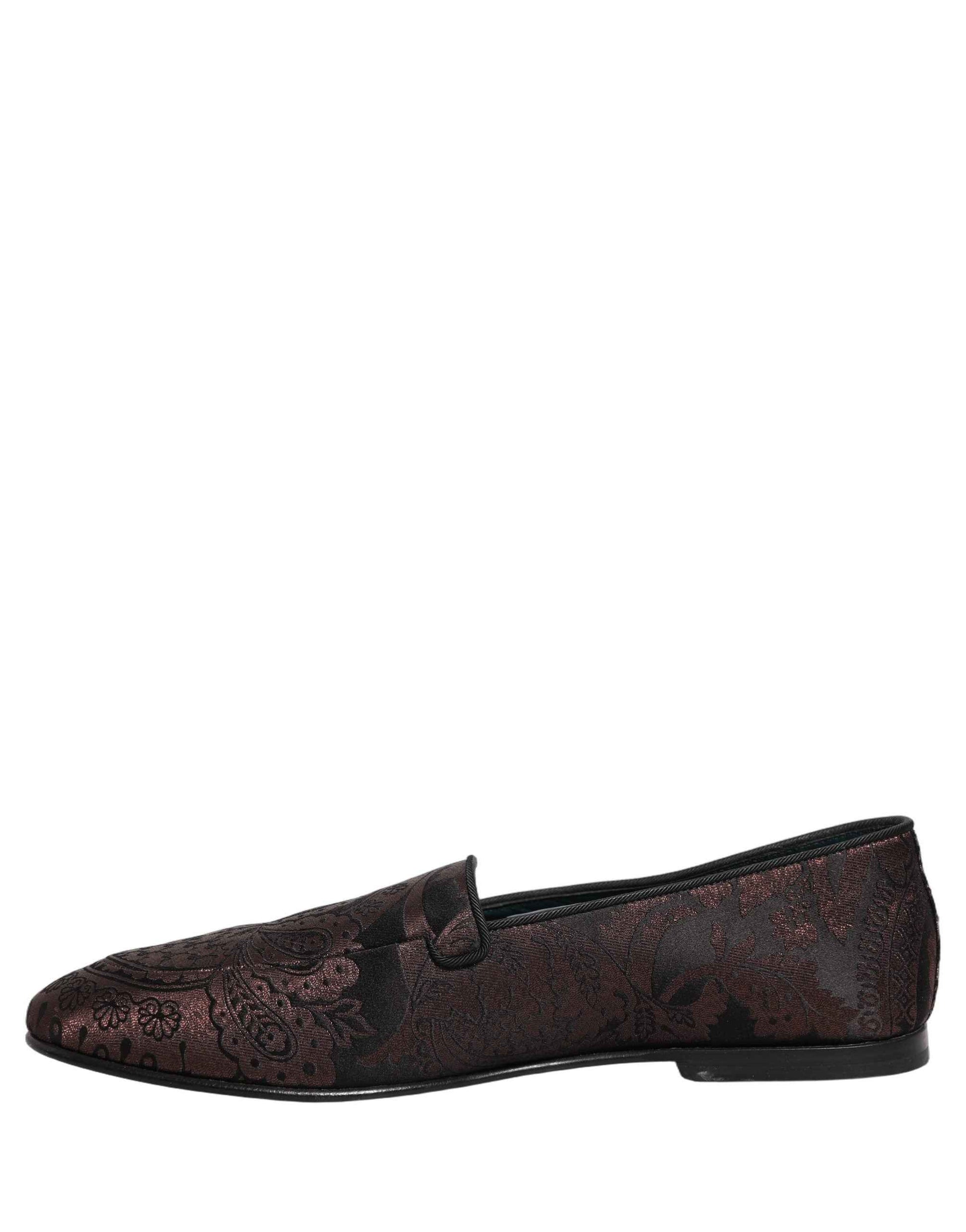Maroon Jacquard Leather Slip On Loafers Shoes
