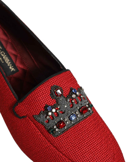 Red Crown Embellished Dress Loafers Shoes