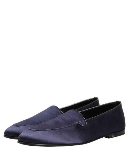Navy Blue Satin DG Logo Dress Loafers Shoes