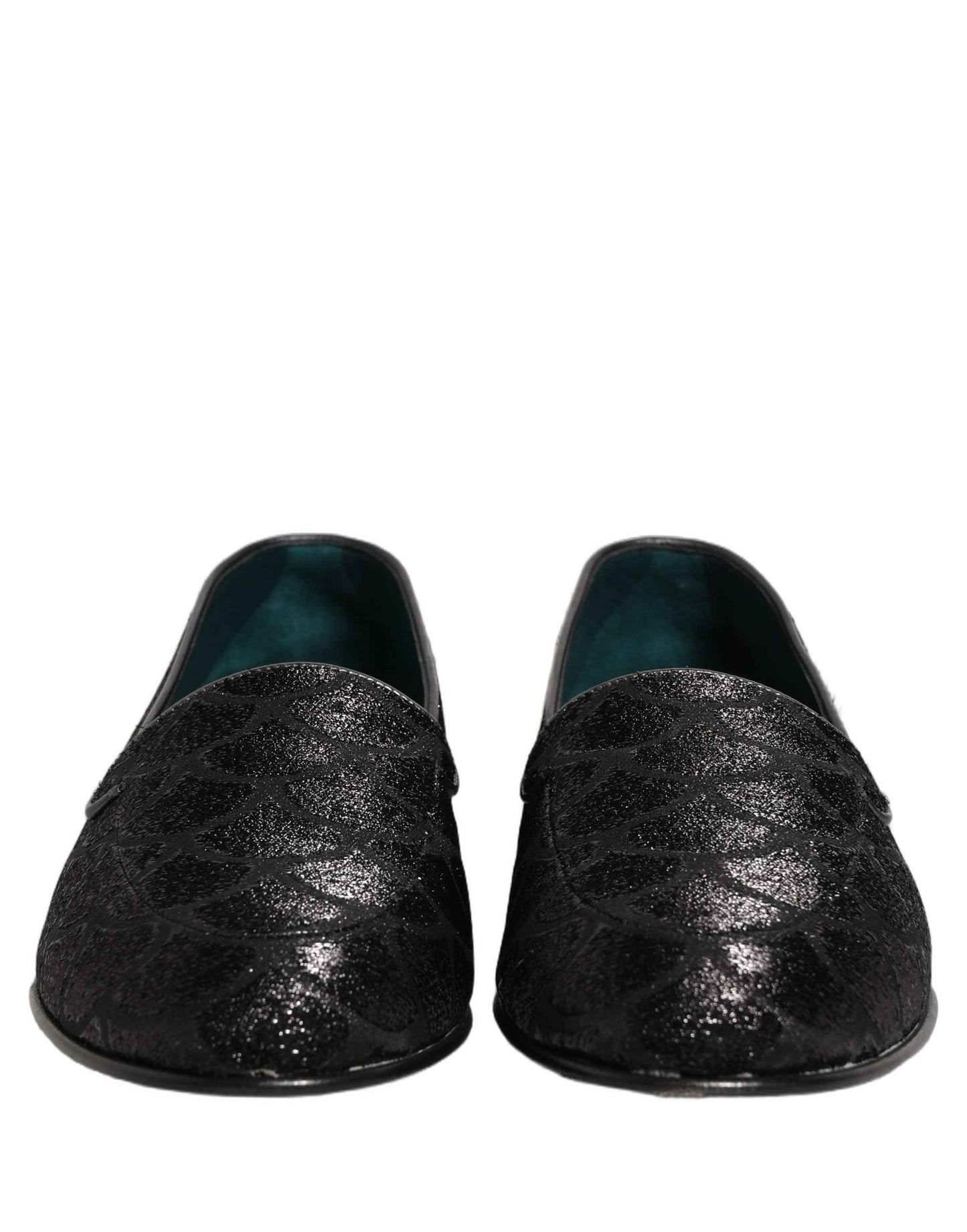 Black Glitter Brocade Men Dress Loafers Shoes