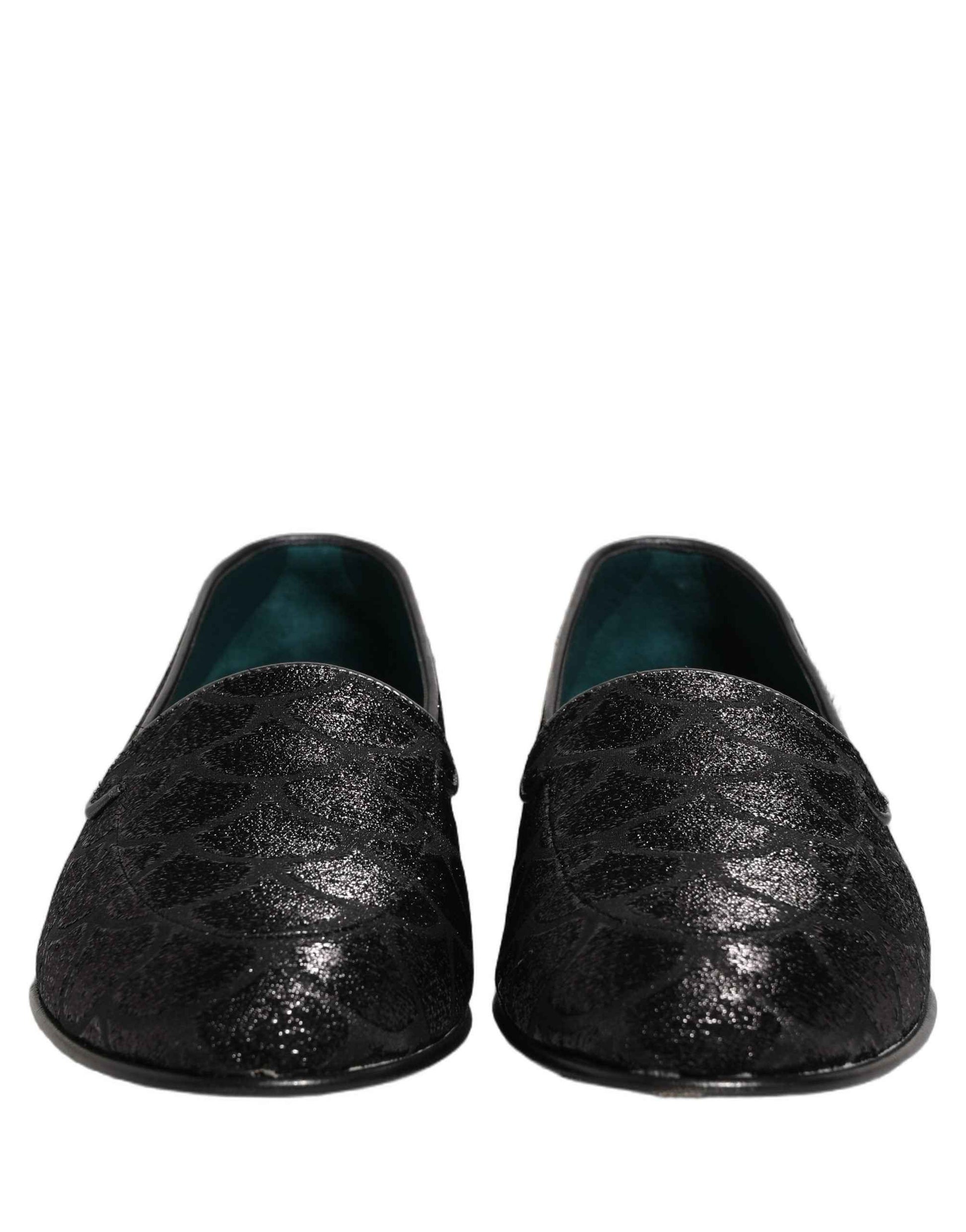 Black Glitter Brocade Men Dress Loafers Shoes