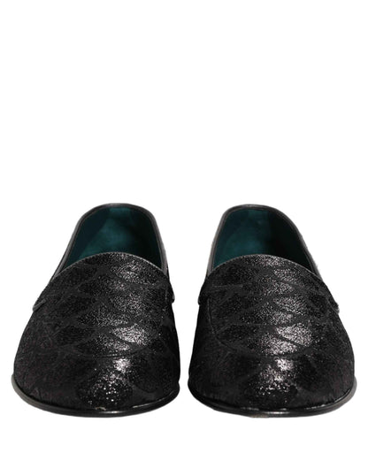 Black Glitter Brocade Men Dress Loafers Shoes