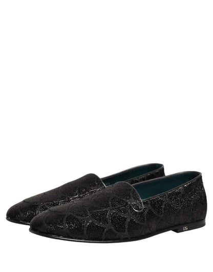 Black Glitter Brocade Men Dress Loafers Shoes