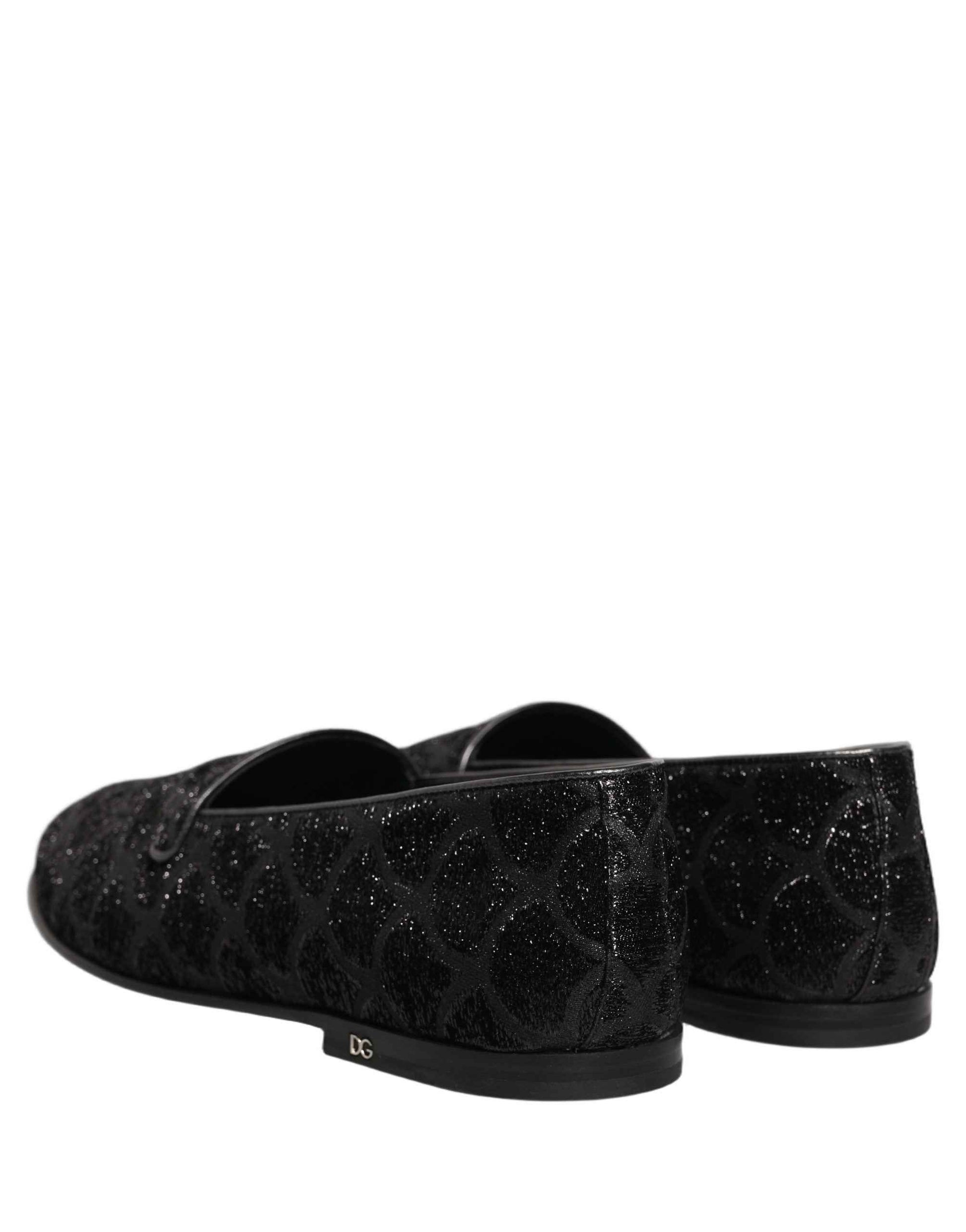 Black Glitter Brocade Men Dress Loafers Shoes