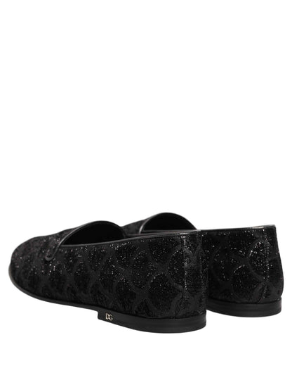 Black Glitter Brocade Men Dress Loafers Shoes