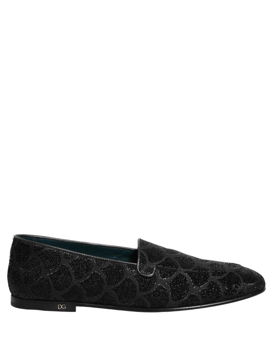 Black Glitter Brocade Men Dress Loafers Shoes