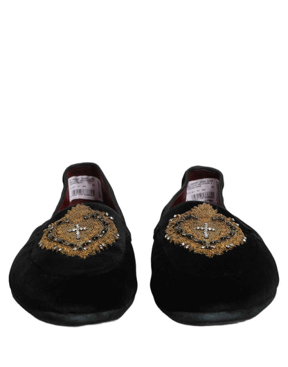 Black Velvet Sacred Heart Dress Loafers Shoes