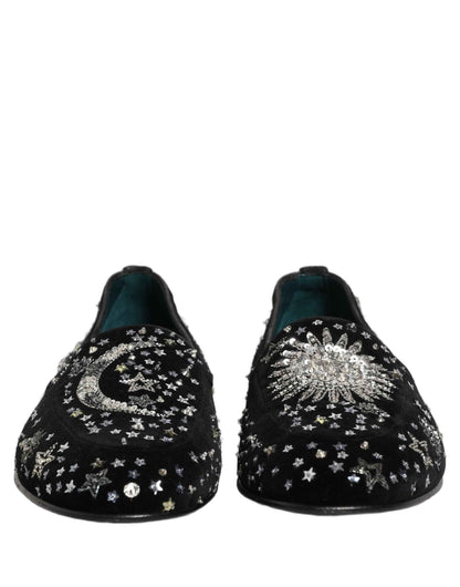 Black Crystal Embellished Dress Loafers Shoes