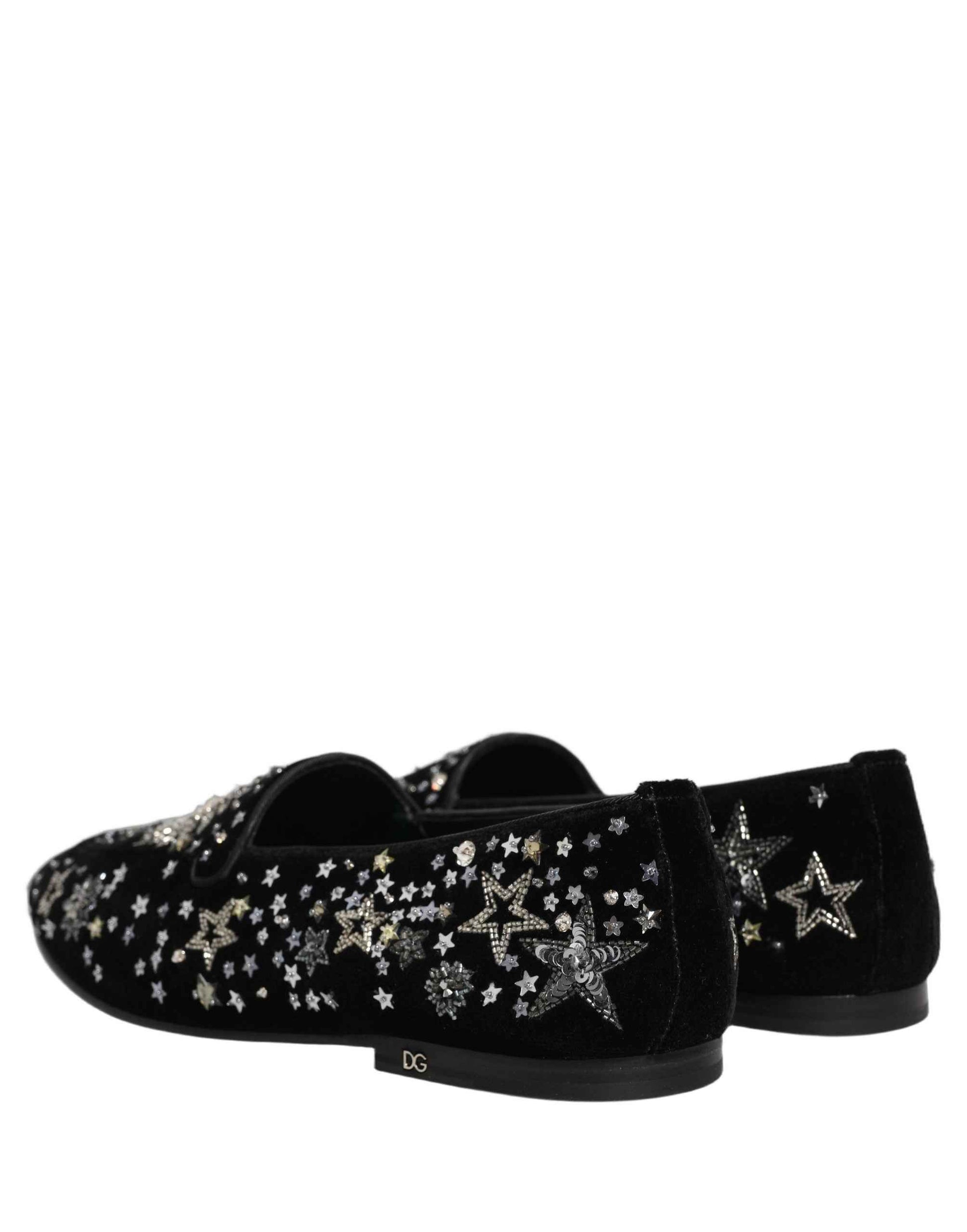 Black Crystal Embellished Dress Loafers Shoes
