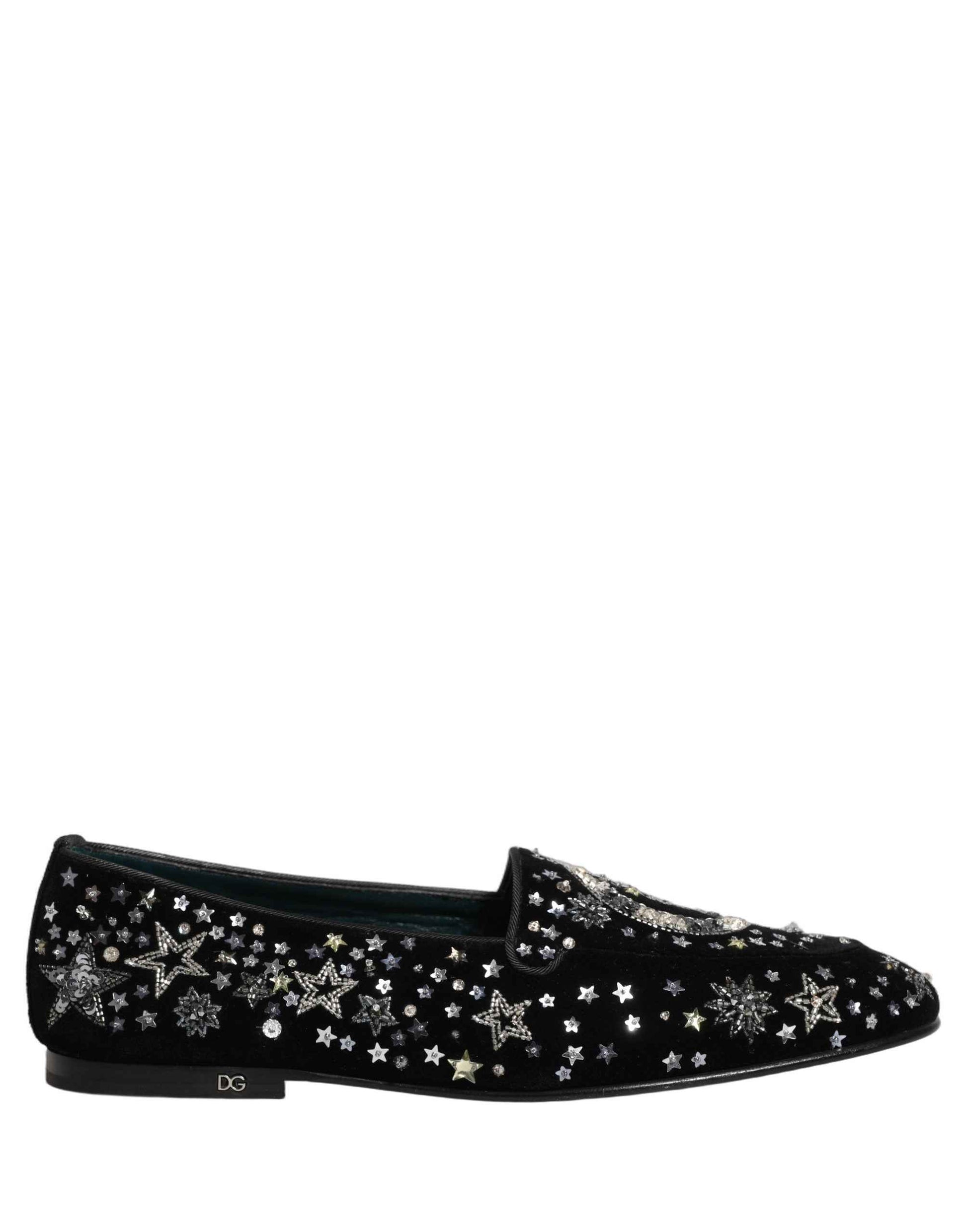 Black Crystal Embellished Dress Loafers Shoes