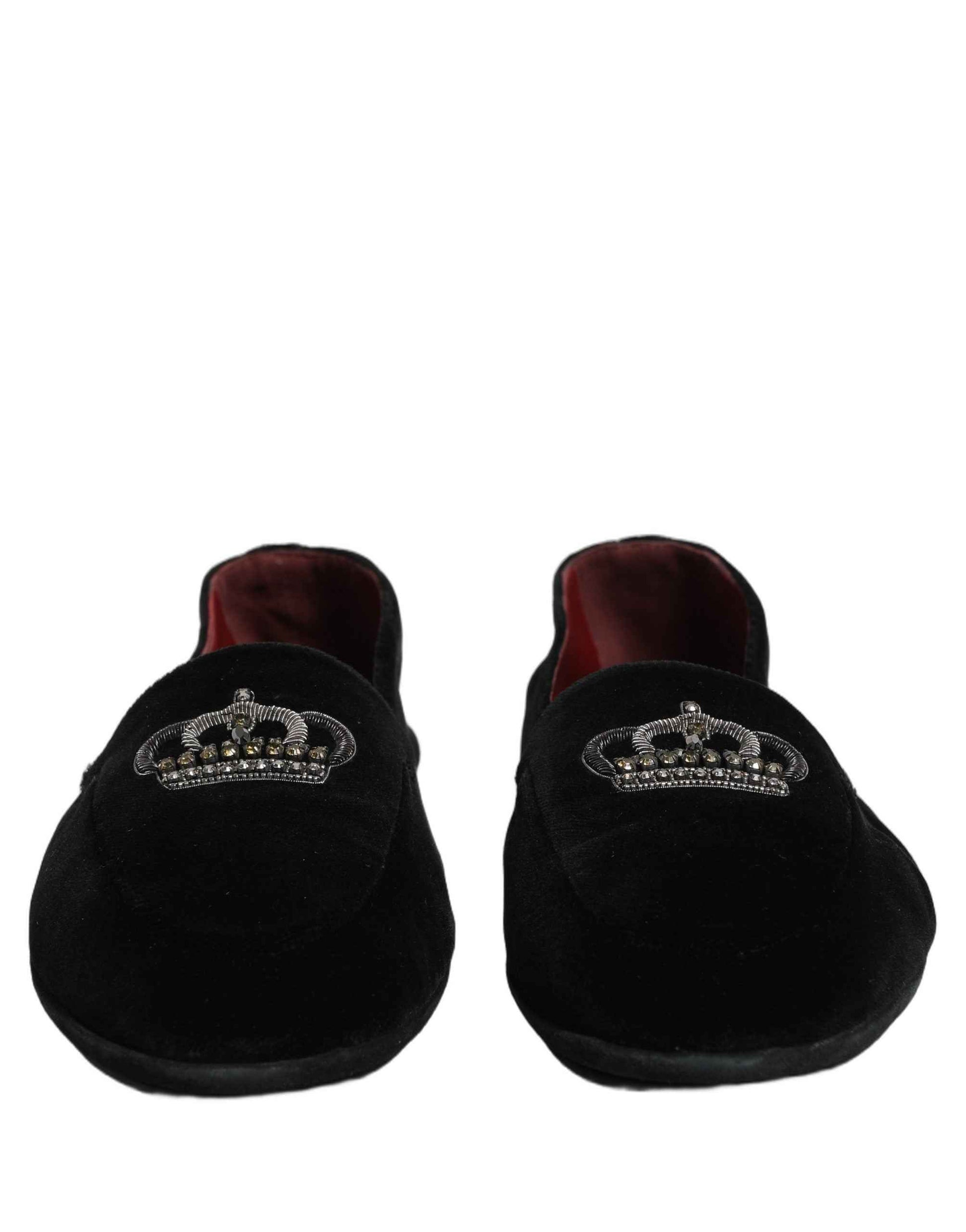 Black Crown Embellished Dress Loafers Shoes