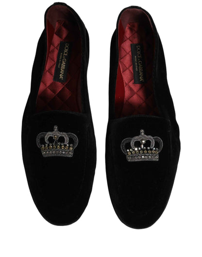 Black Crown Embellished Dress Loafers Shoes