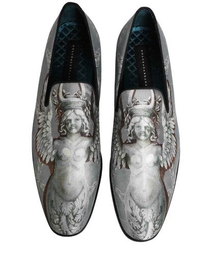 Gray Baroque Angel Velvet Men Loafers Shoes