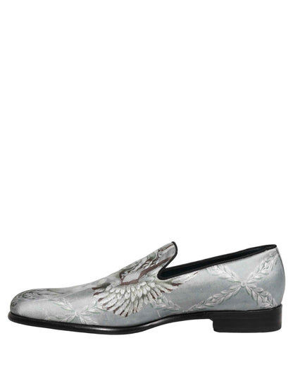 Gray Baroque Angel Velvet Men Loafers Shoes