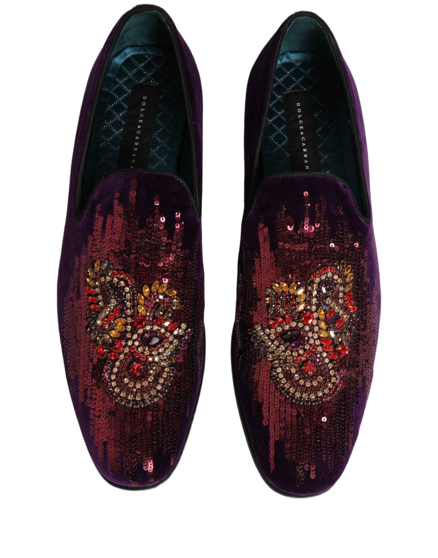 Violet Velvet Rhinestone Sequin Loafers Shoes