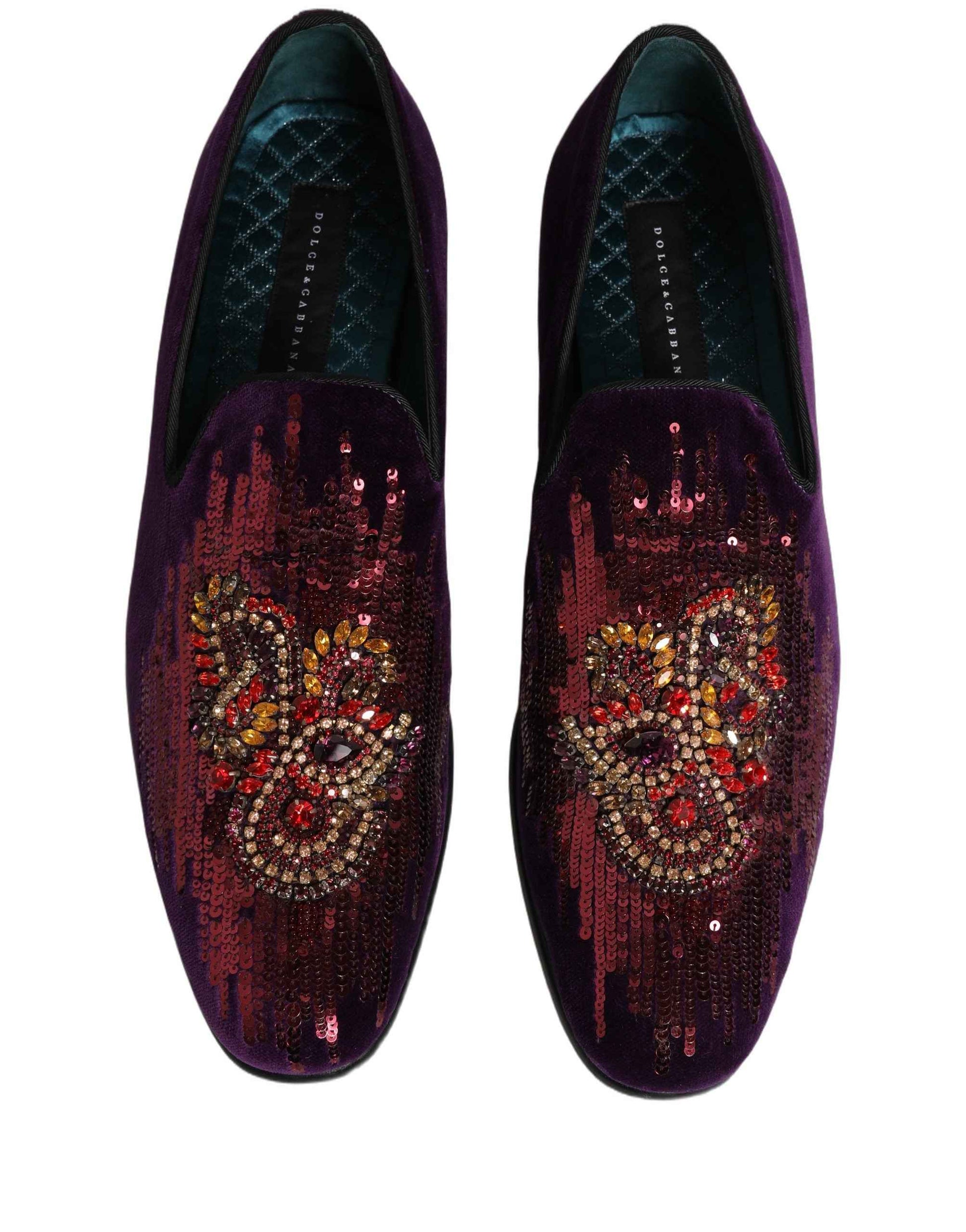 Violet Velvet Rhinestone Sequin Loafers Shoes
