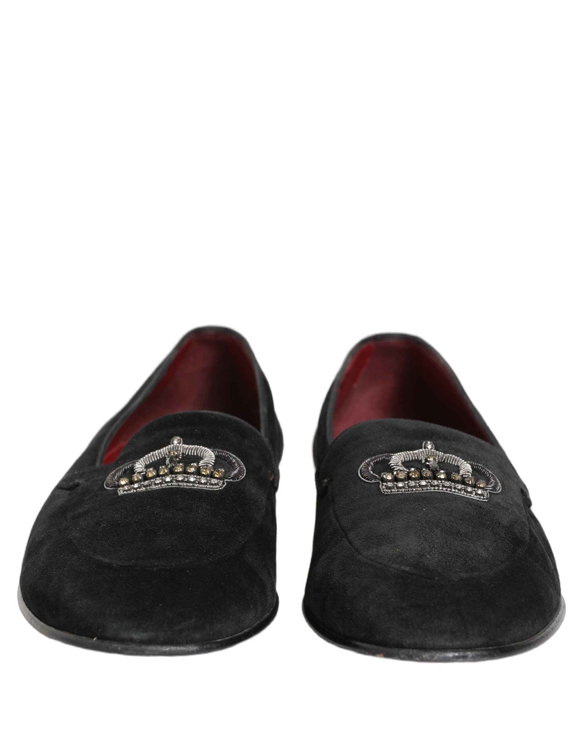 Black Crown Embellished Dress Loafers Shoes