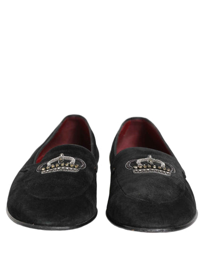 Black Crown Embellished Dress Loafers Shoes