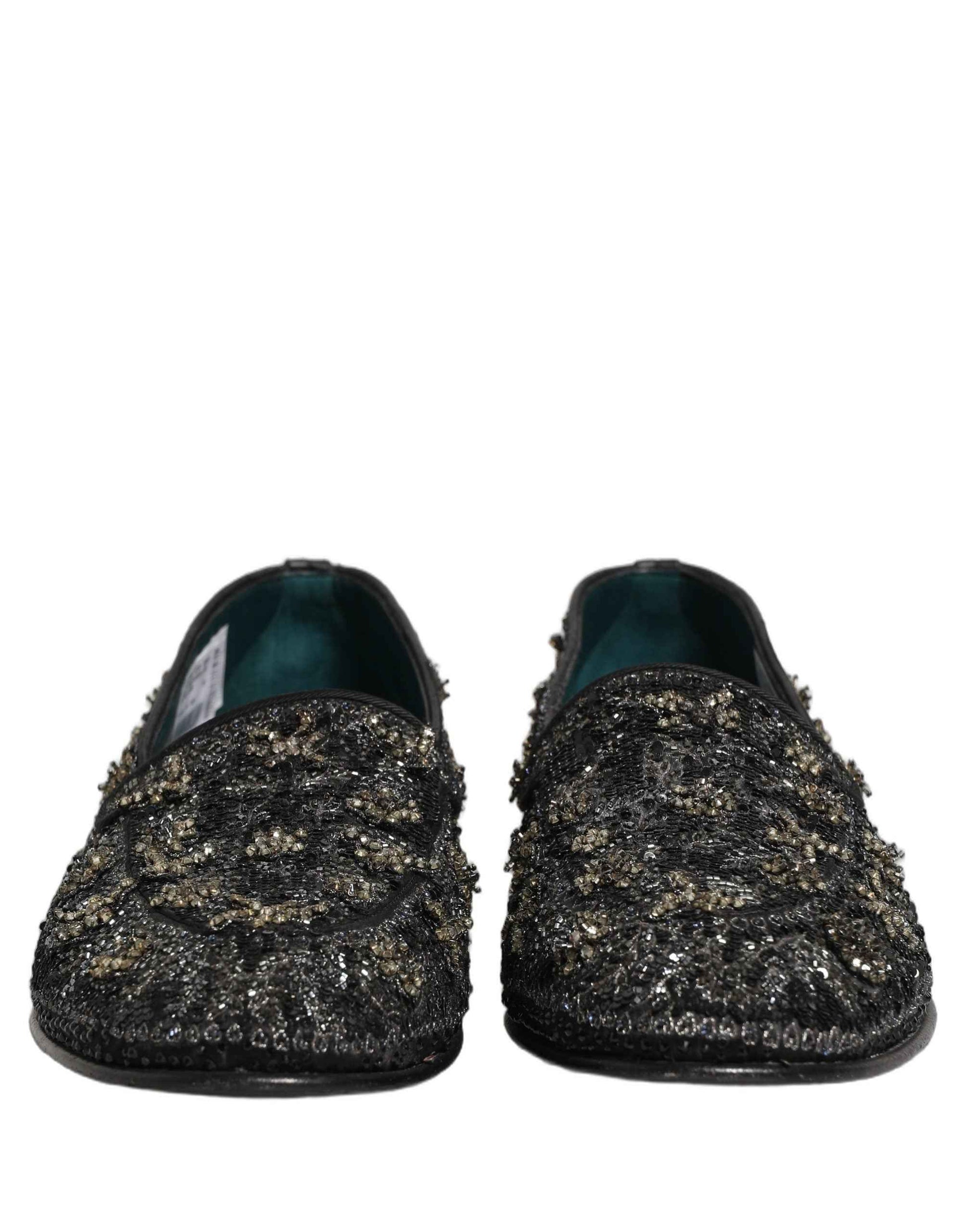 Black Rhinestone Embellished Loafers Shoes