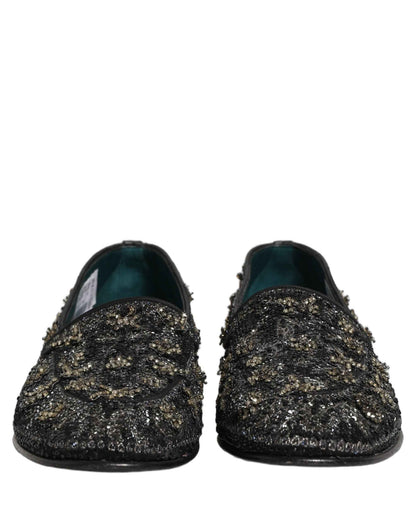 Black Rhinestone Embellished Loafers Shoes