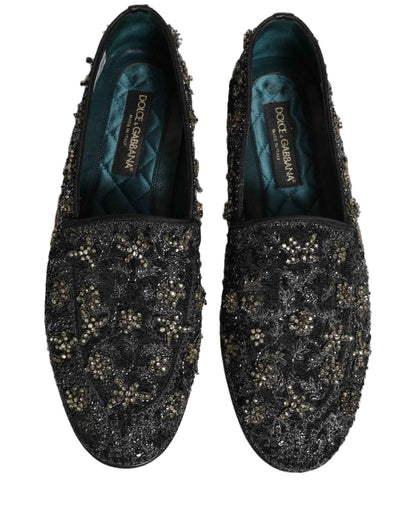 Black Rhinestone Embellished Loafers Shoes