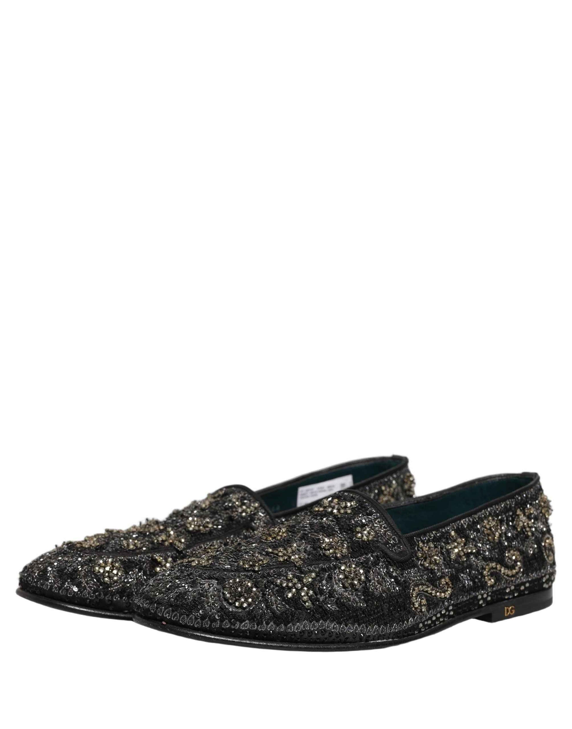 Black Rhinestone Embellished Loafers Shoes