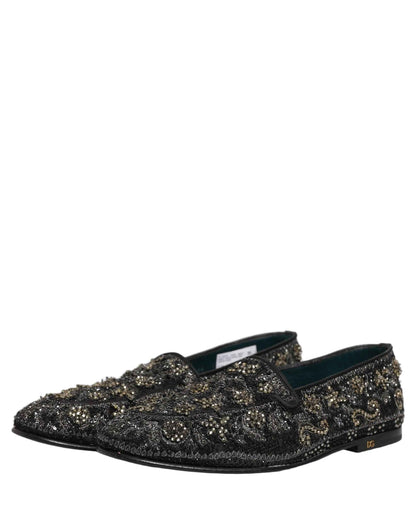 Black Rhinestone Embellished Loafers Shoes