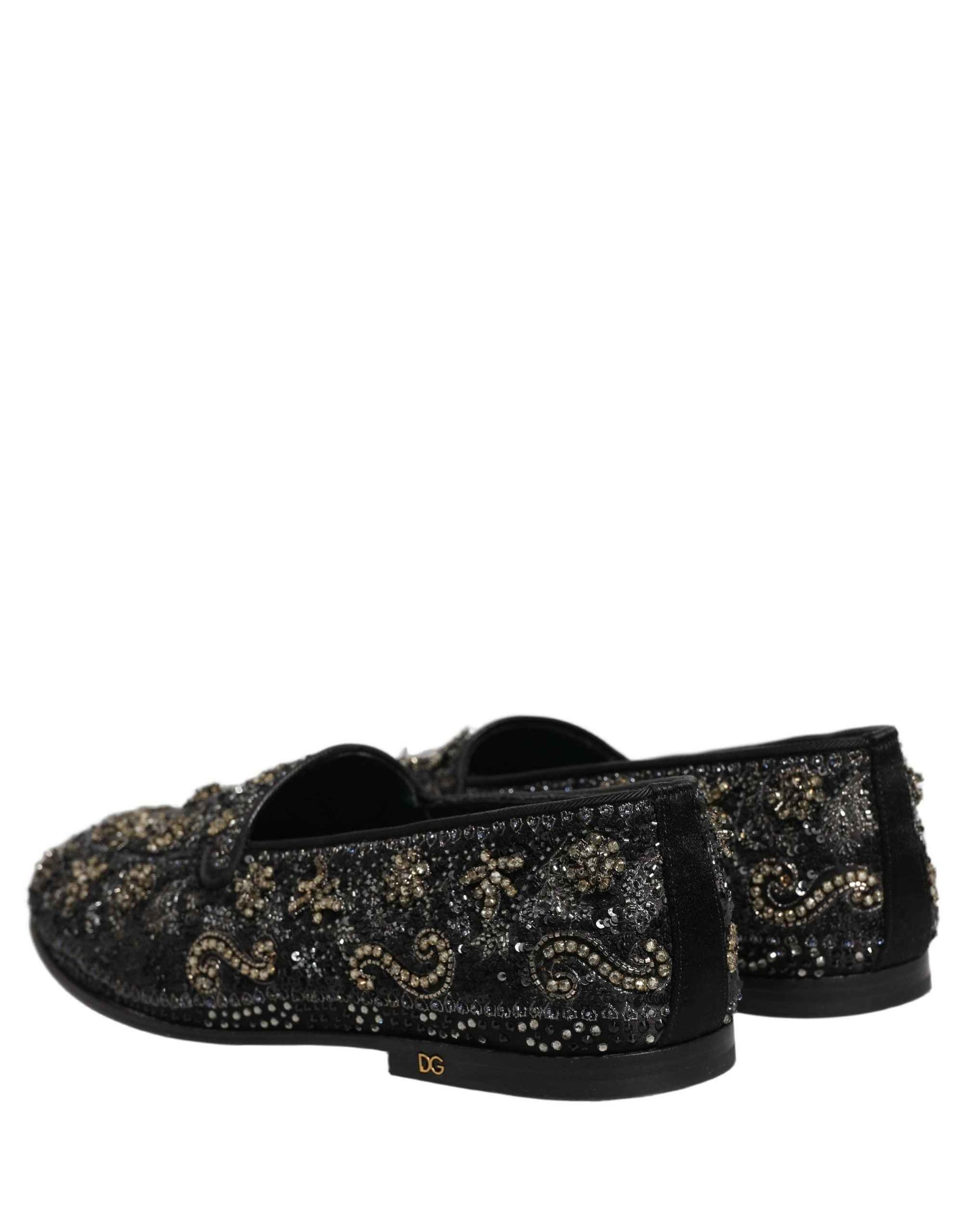 Black Rhinestone Embellished Loafers Shoes