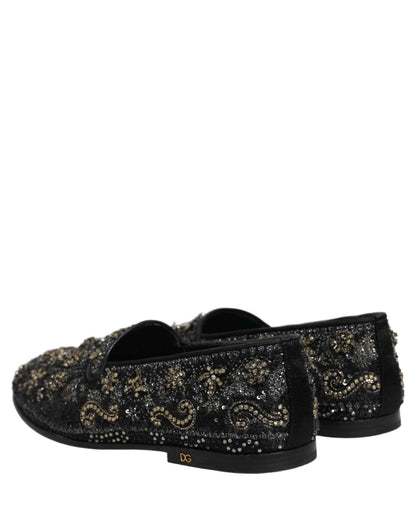 Black Rhinestone Embellished Loafers Shoes