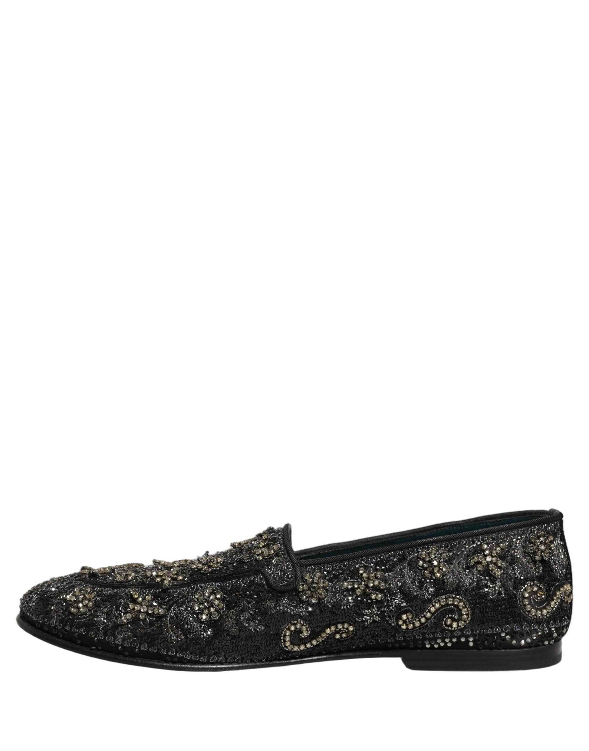 Black Rhinestone Embellished Loafers Shoes