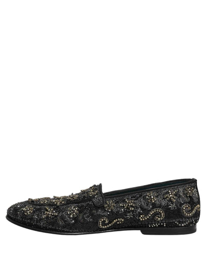 Black Rhinestone Embellished Loafers Shoes