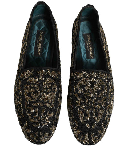 Black Gold Embellished Dress Loafers Shoes