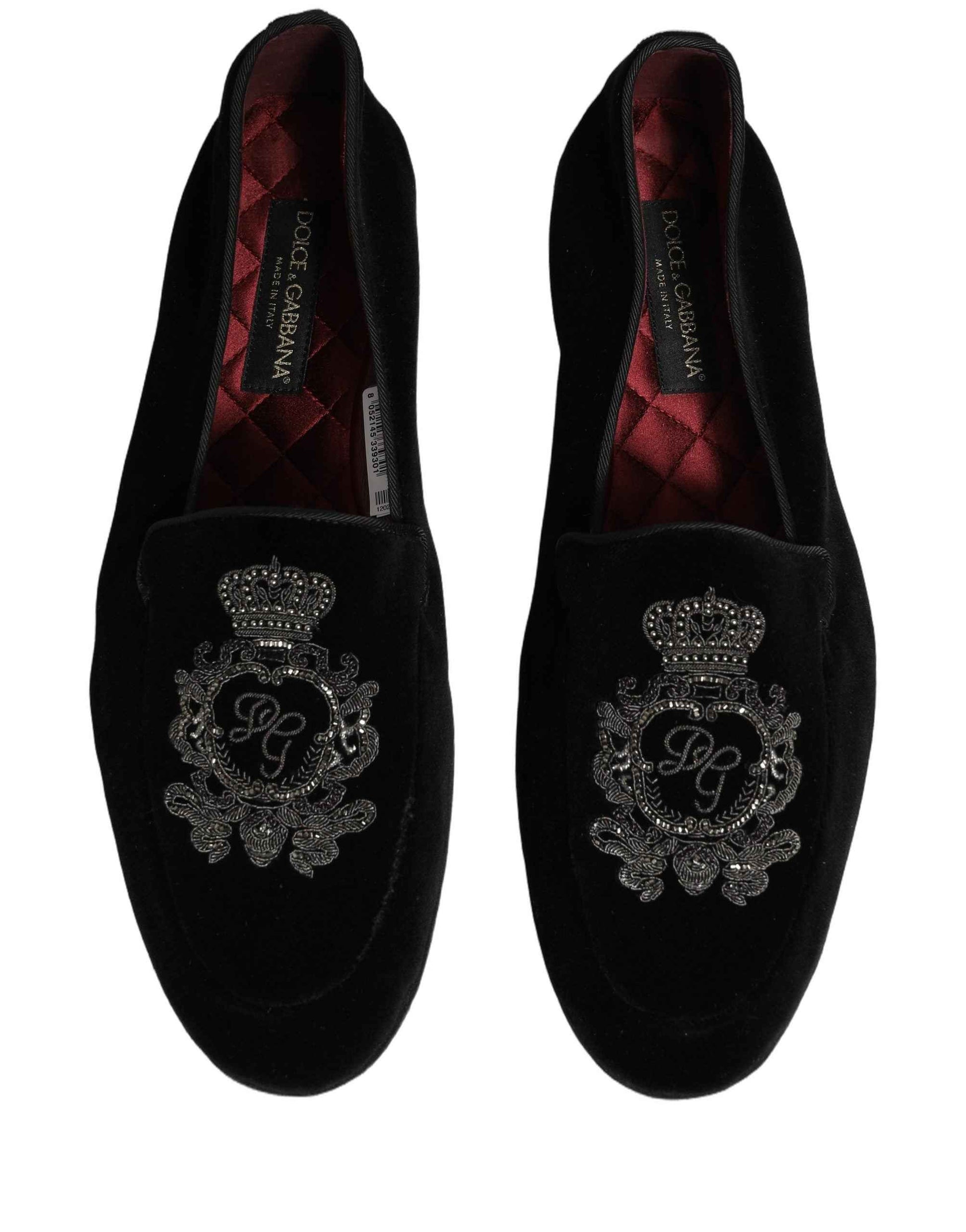 Black Velvet Crown Embroidery Loafers Shoes